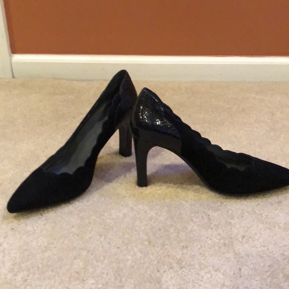 Black suede and leather heels